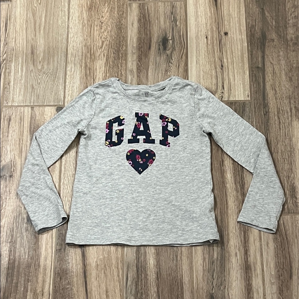 GAP Kids Heather Gray Long Sleeve Tee with Floral Logo